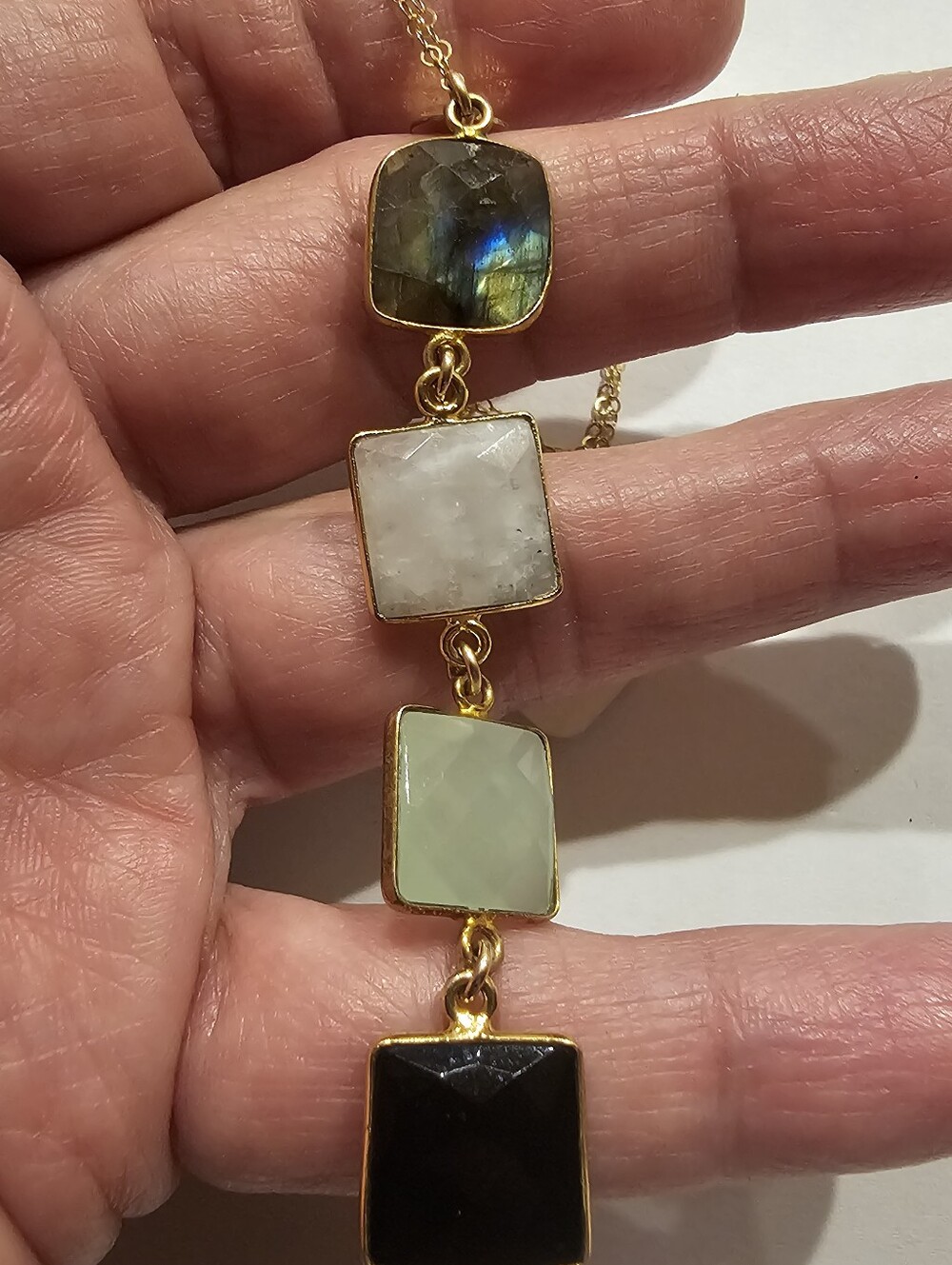 Roberta Sher 14K Gold Filled 4 Stone Column Y-Drop Necklace Southern Lights 15"